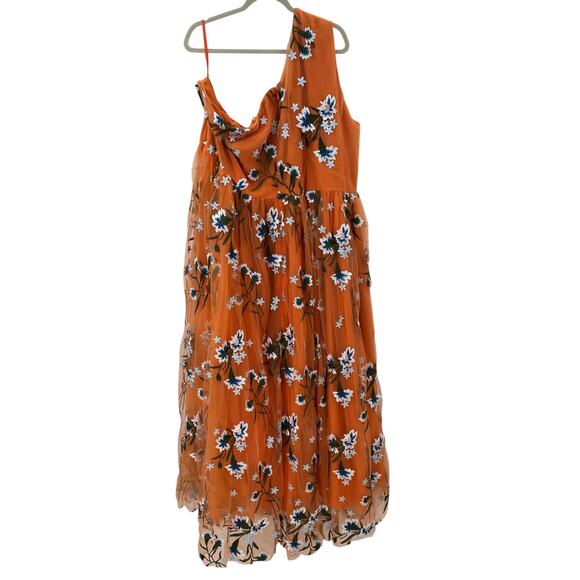 NWT Jessakae 3X Serene Floral Dress Orange Floral One Shoulder Embroidered - Picture 16 of 16